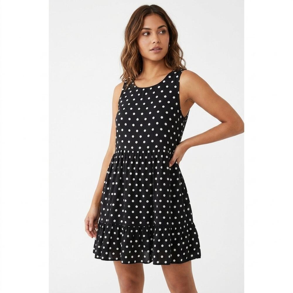 URBAN OUTFITTERS S-P Black Babydoll Short Dress Sleeveless Polka Dot Size S